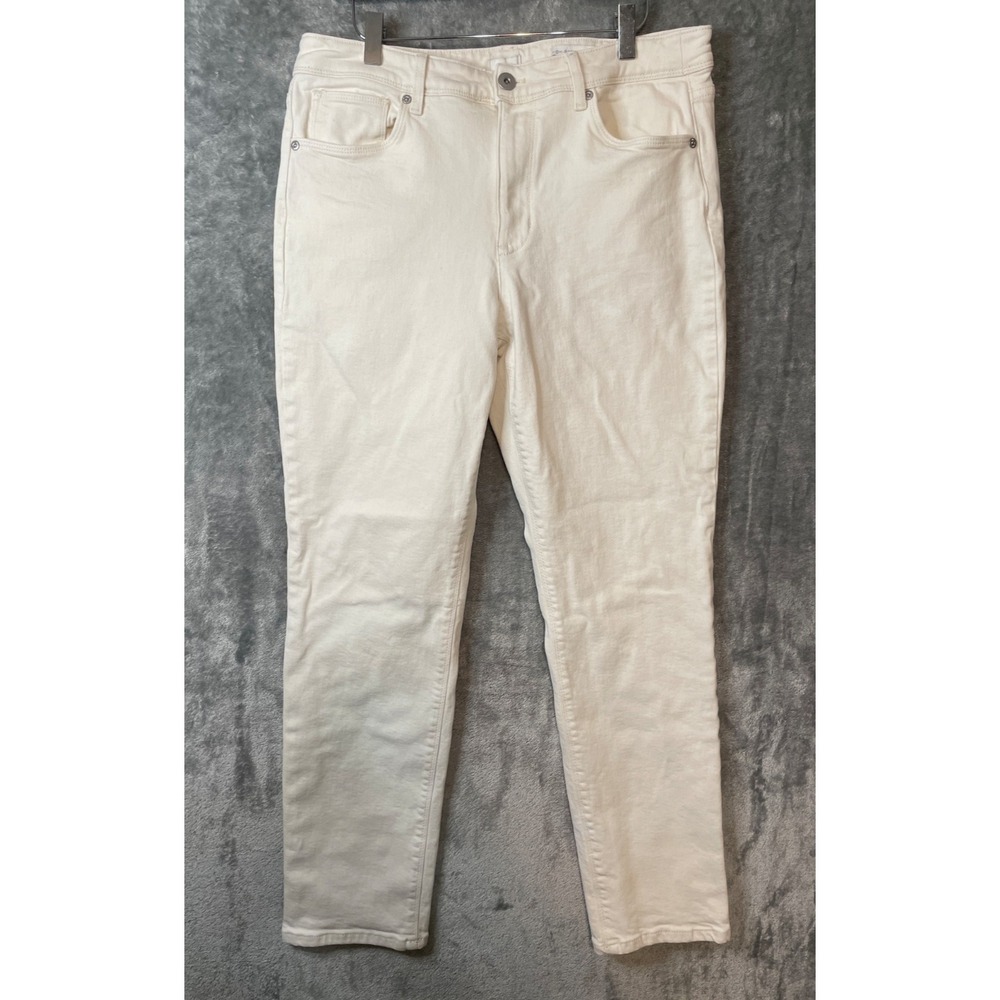 J. Jill Jeans Womens 12 Cream Cotton Blend High Rise Straight Leg Denim‎ Casual